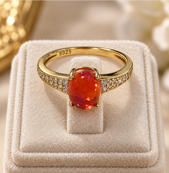 Red Opal Oval Statement Ring