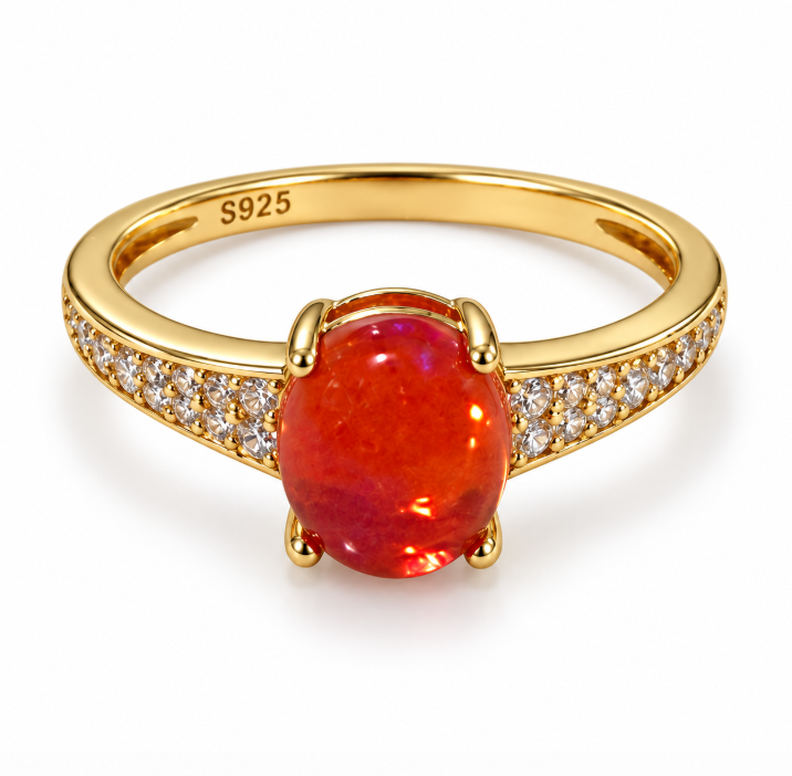 Red Opal Oval Statement Ring