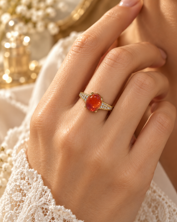 Red Opal Oval Statement Ring