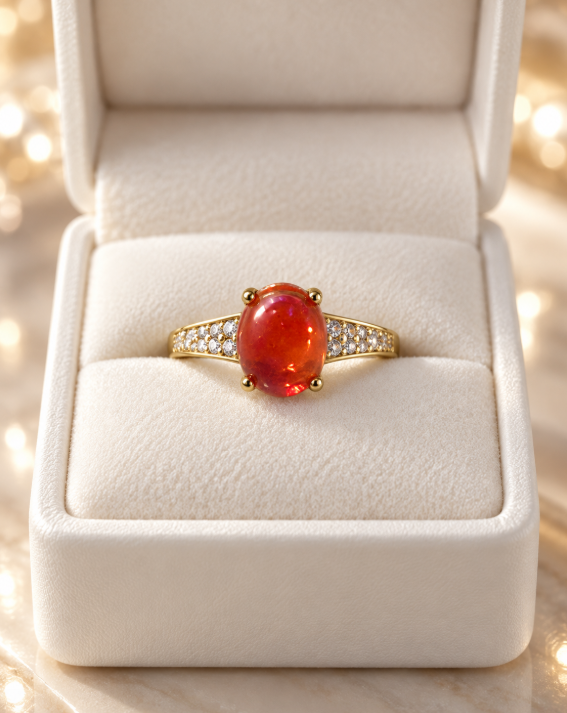 Red Opal Oval Statement Ring