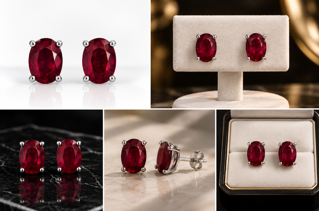 Oval Ruby Stud Earrings