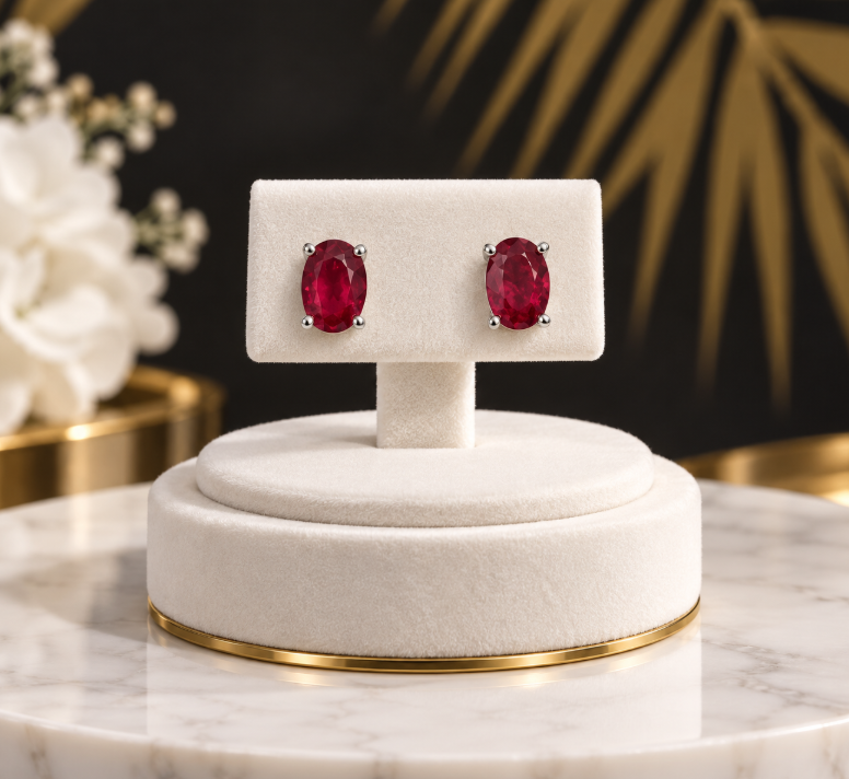 Oval Ruby Stud Earrings