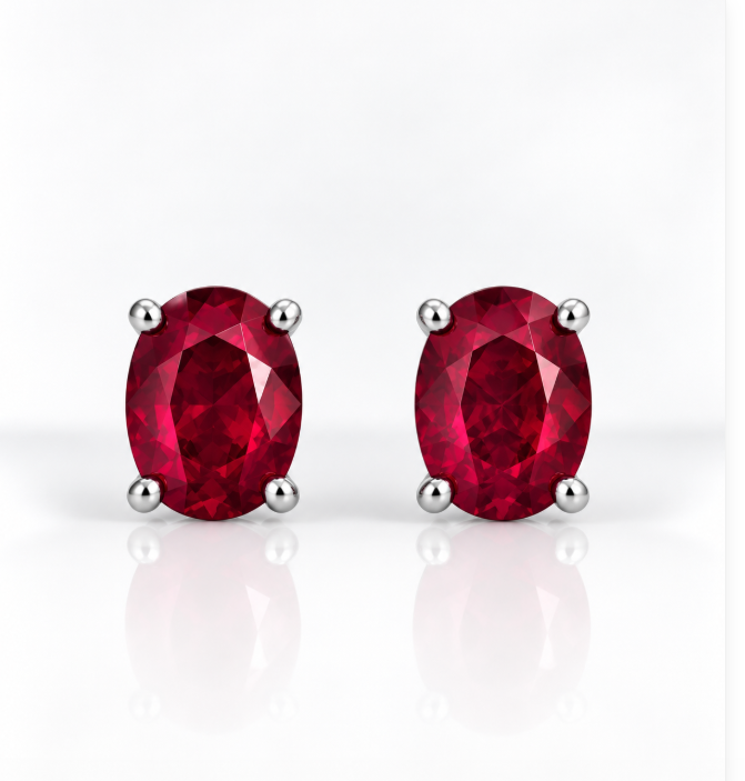 Oval Ruby Stud Earrings