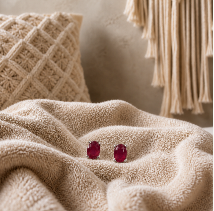 Oval Ruby Stud Earrings