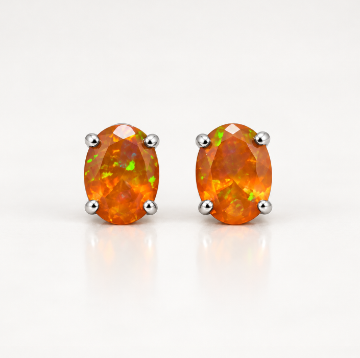 Orange Opal Stud Earrings