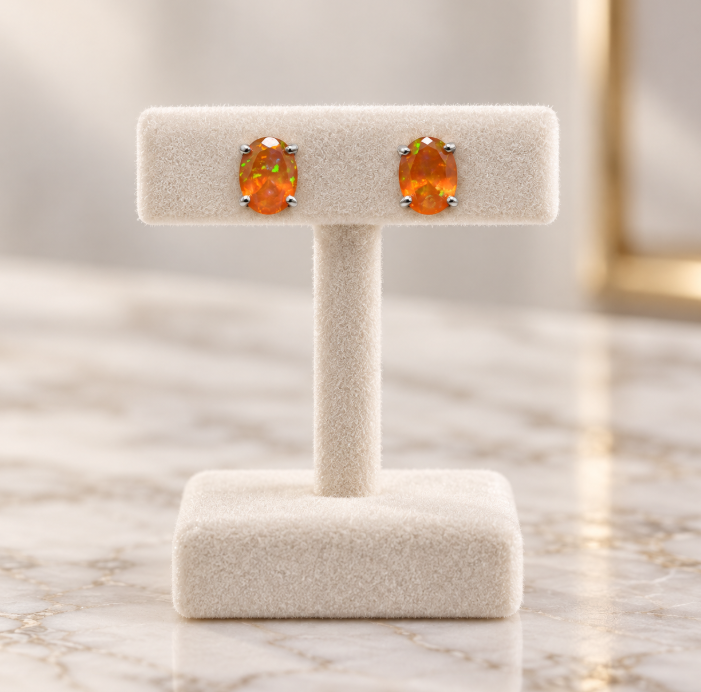 Orange Opal Stud Earrings