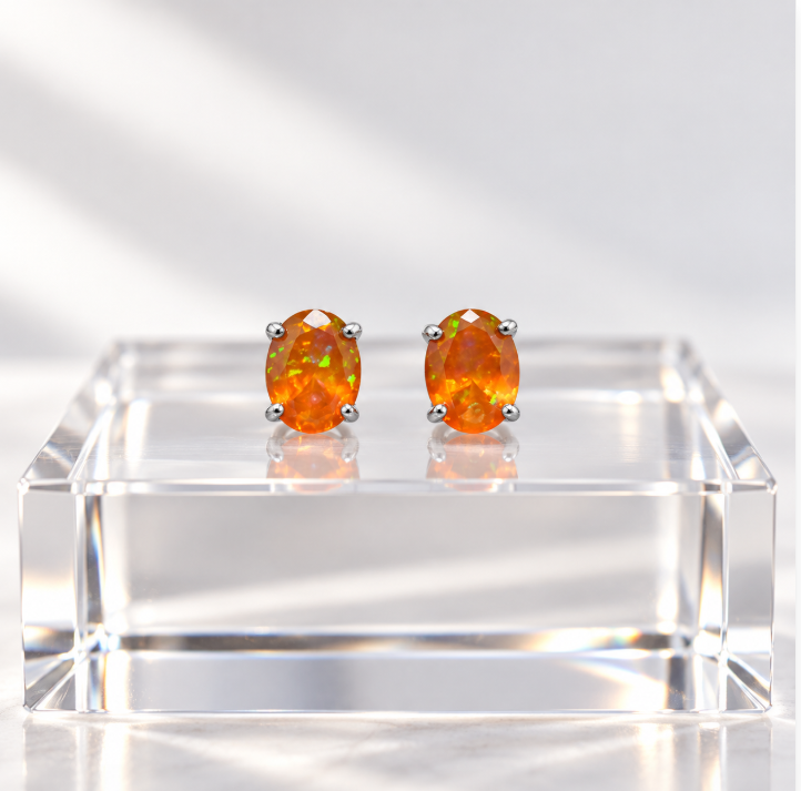 Orange Opal Stud Earrings