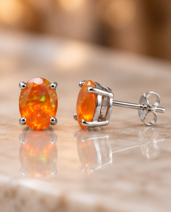 Orange Opal Stud Earrings
