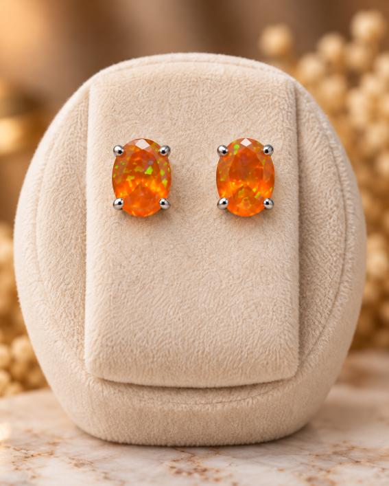 Orange Opal Stud Earrings