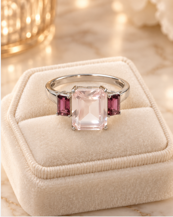 Rose Quartz & Rhodolite Ring