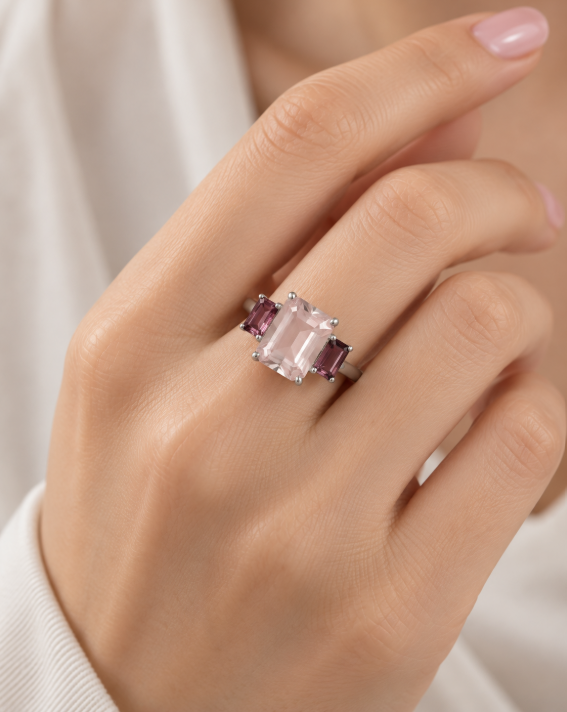 Rose Quartz & Rhodolite Ring