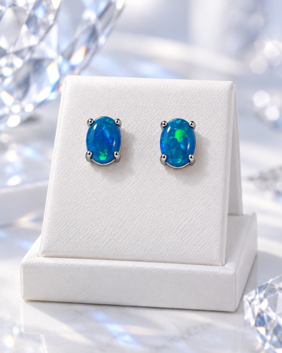 Blue Opal Stud Earrings