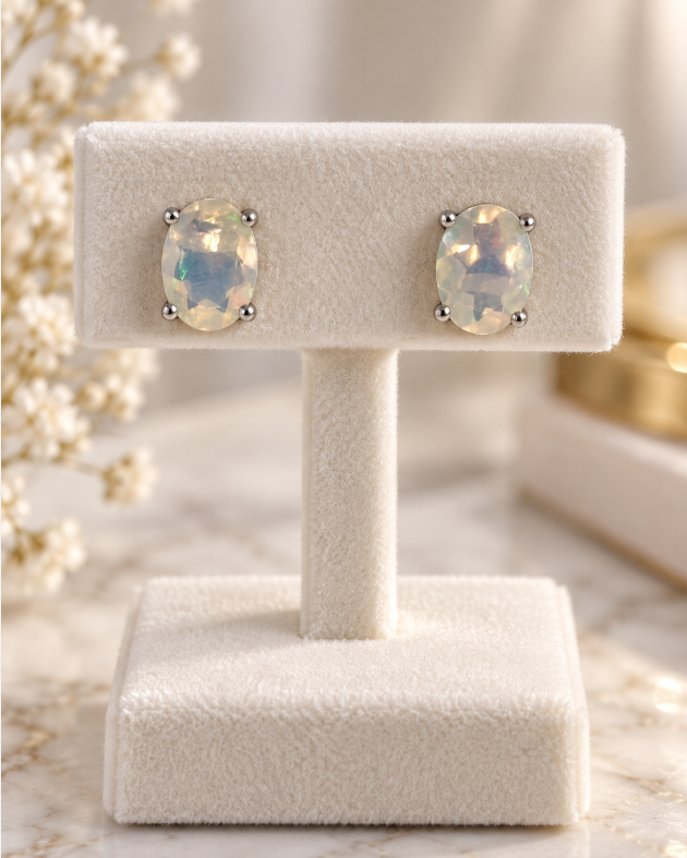 White Opal Stud Earrings