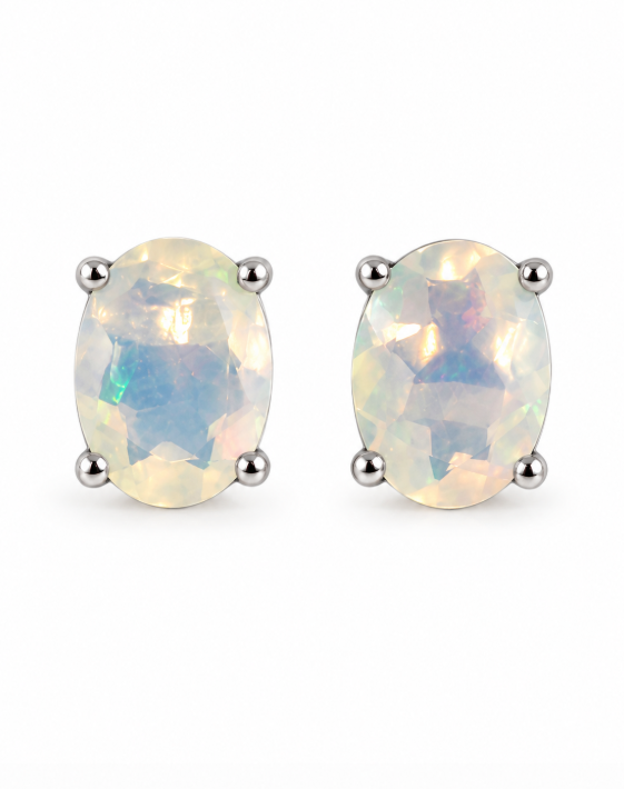 White Opal Stud Earrings