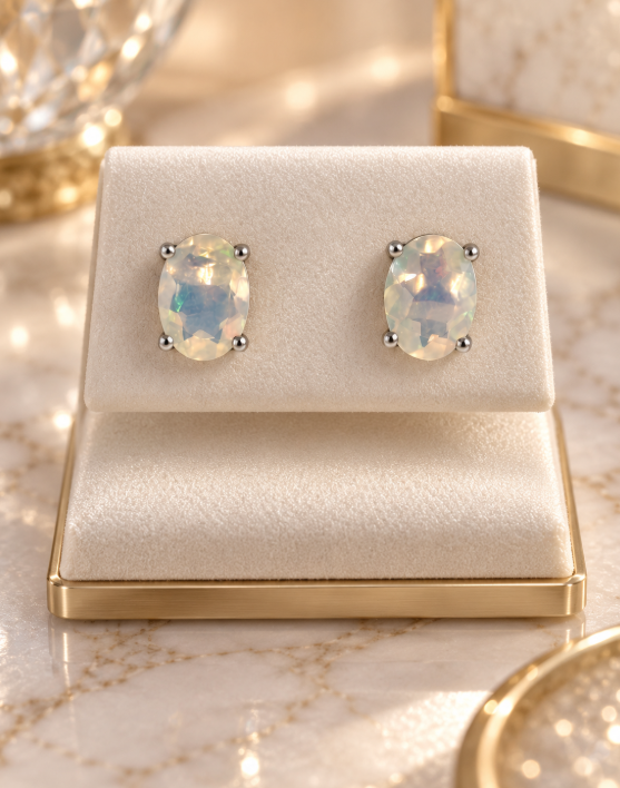 White Opal Stud Earrings