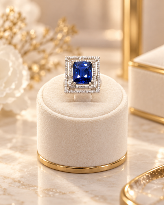 Blue Sapphire & Diamond Statement Ring