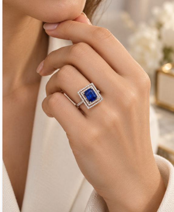 Blue Sapphire & Diamond Statement Ring