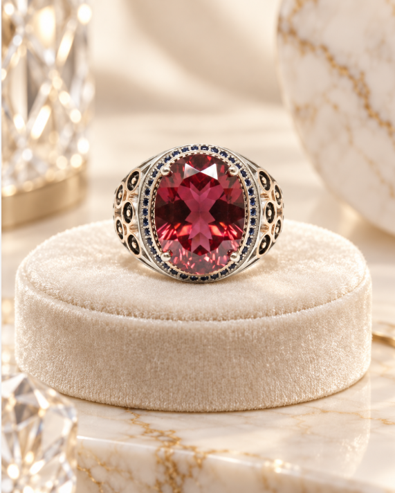Red Sapphire & Diamond Statement Ring