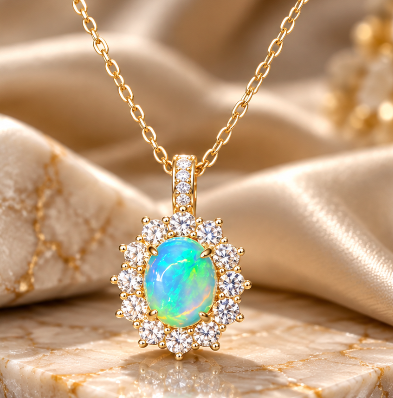 Ethiopian Opal and White Topaz with a Diamond Pendant