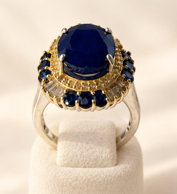 Royal Blue Sapphire & Diamond Statement Ring
