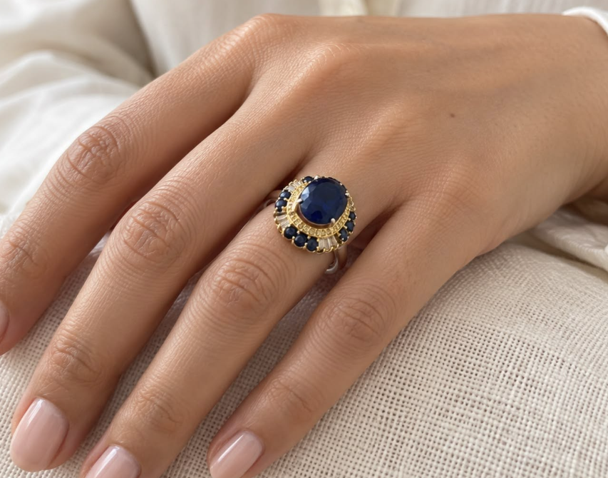 Royal Blue Sapphire & Diamond Statement Ring