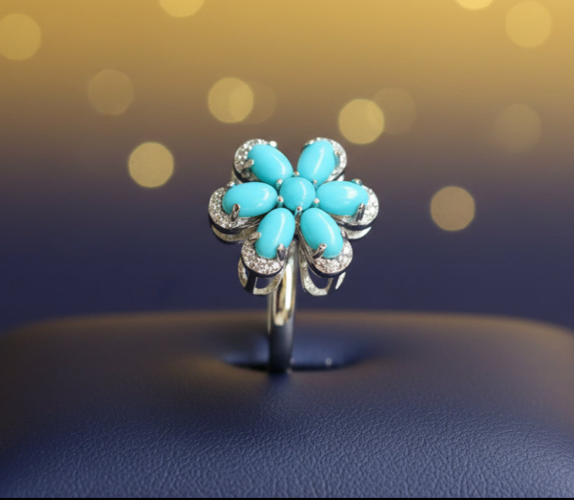 Floral Turquoise Diamond Ring