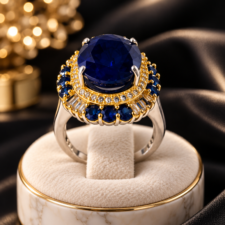 Royal Blue Sapphire & Diamond Statement Ring