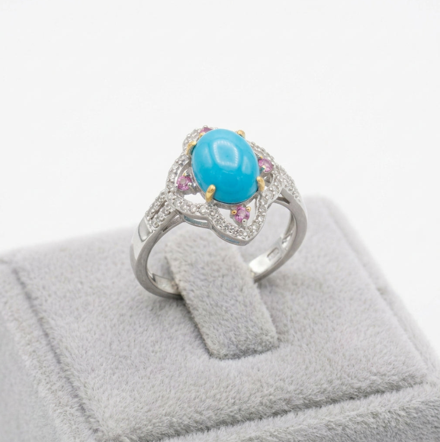Turquoise, Ruby & Diamond Ring