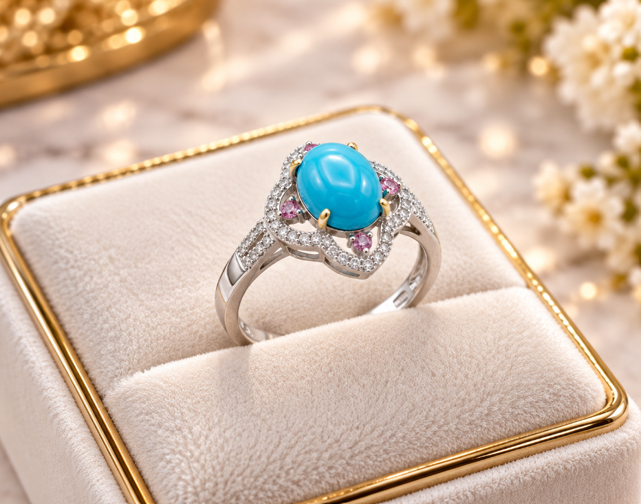 Turquoise, Ruby & Diamond Ring
