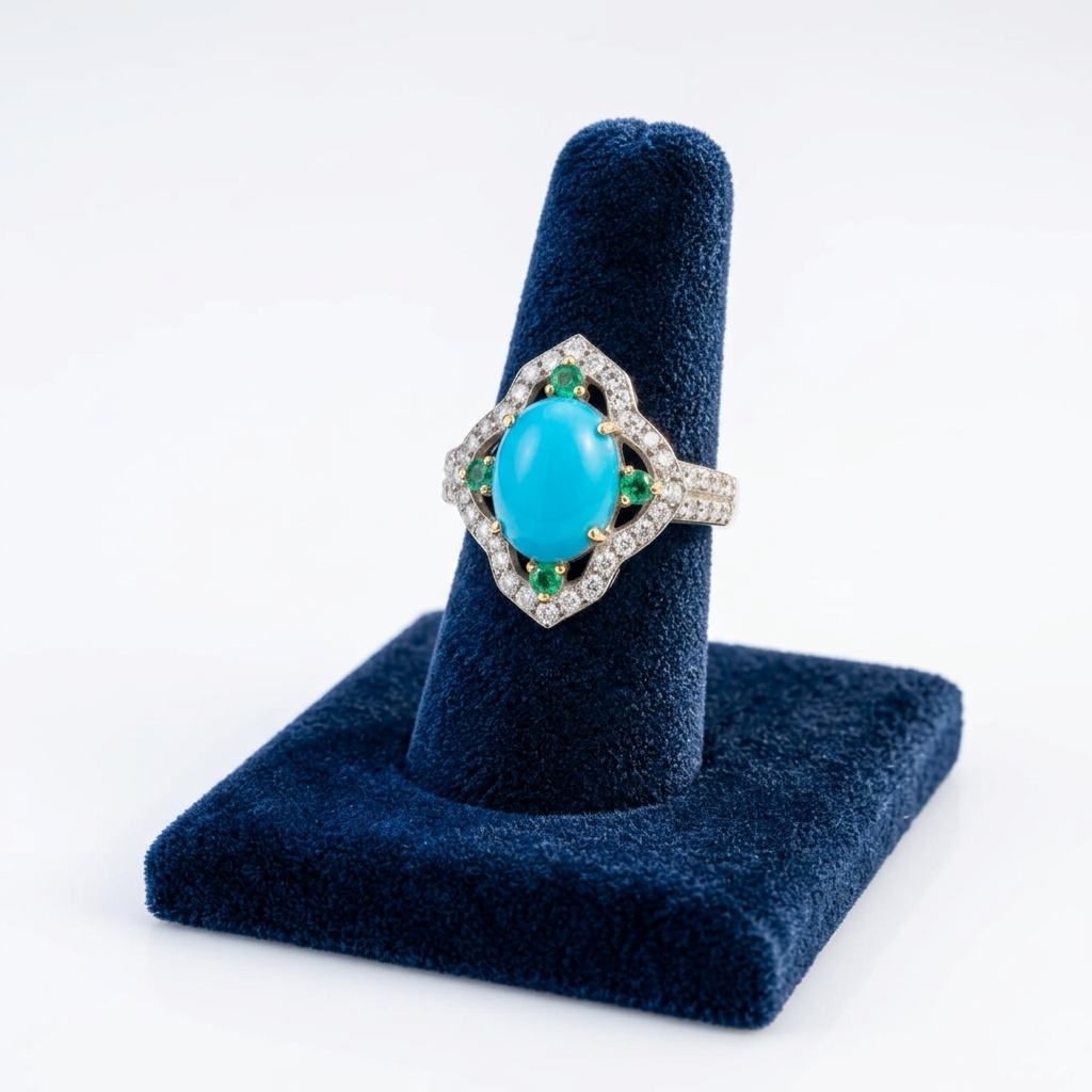 Royal Turquoise, Tsavorite & Diamond Statement Ring