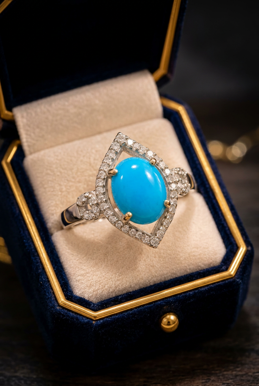 Royal Turquoise & Diamond Marquise Halo Ring