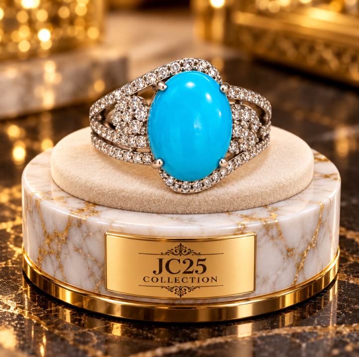 Elegant Turquoise & Diamond Statement Ring