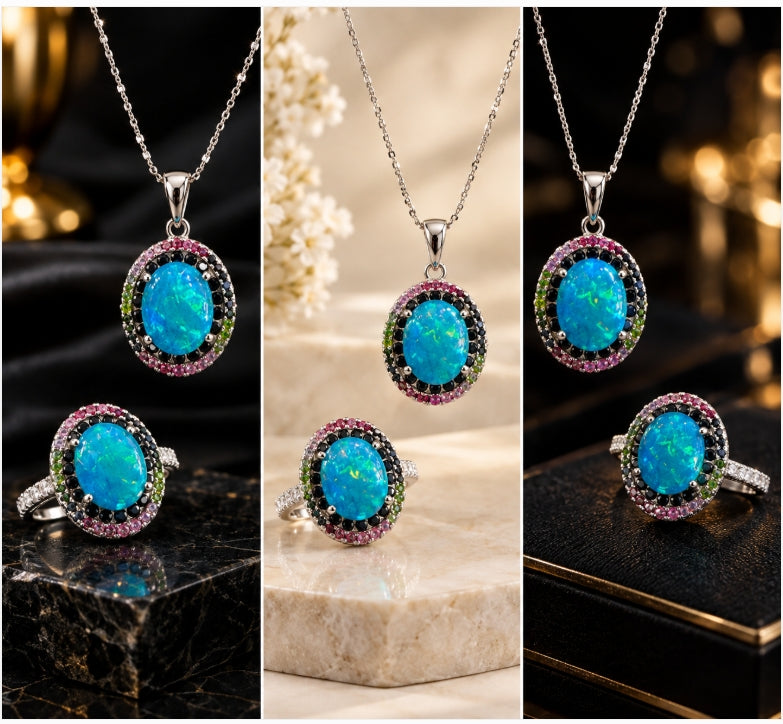 Paraiba Blue Opal & Sapphire Ring