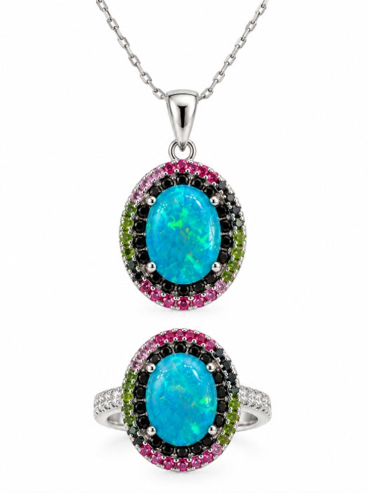 Paraiba Blue Opal & Sapphire Ring