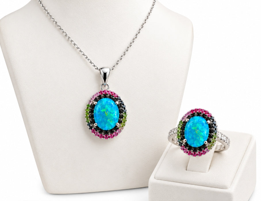 Paraiba Blue Opal & Sapphire Ring