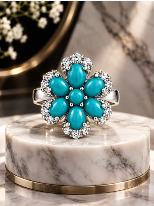 Floral Turquoise Diamond Ring