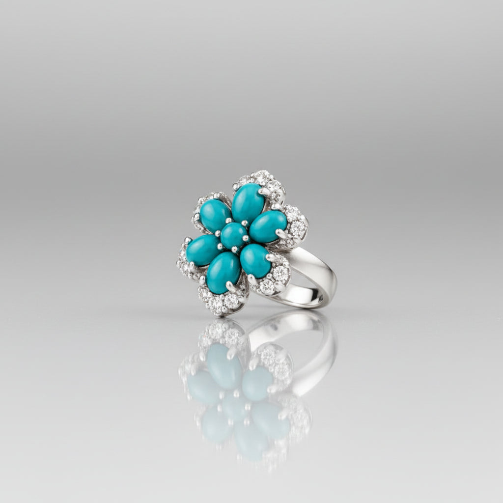 Floral Turquoise Diamond Ring