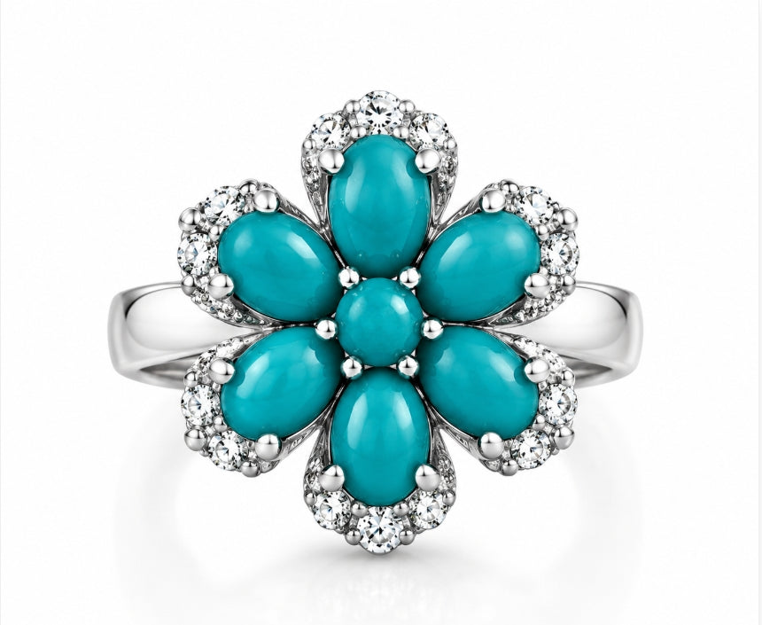 Floral Turquoise Diamond Ring