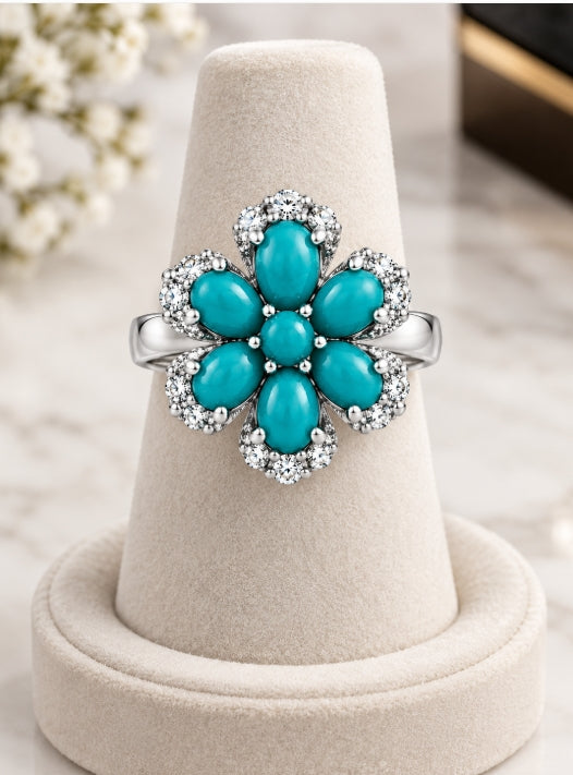 Floral Turquoise Diamond Ring
