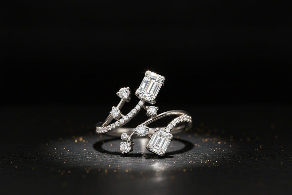 D Color Moissanite Open Wrap Statement Ring