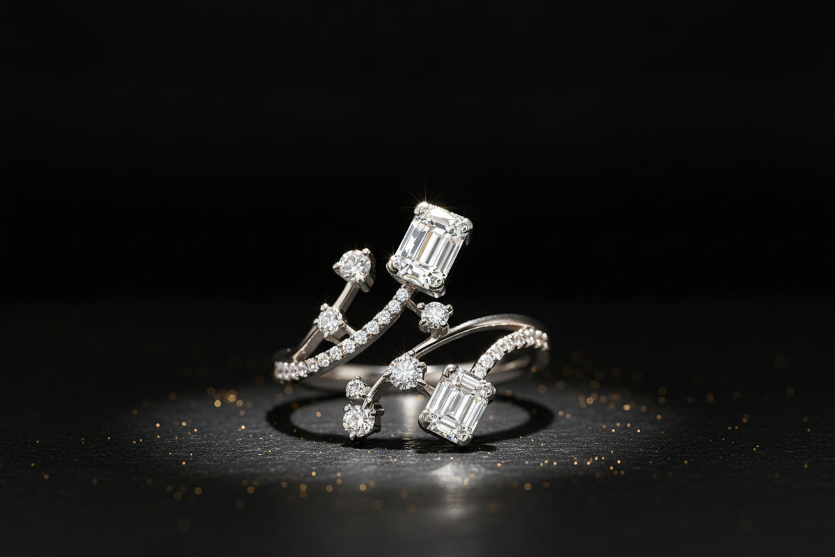 D Color Moissanite Open Wrap Statement Ring