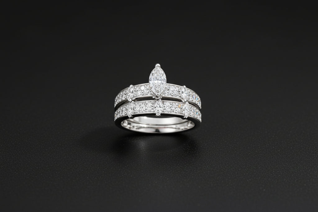 D Color Moissanite Marquise Crown Ring