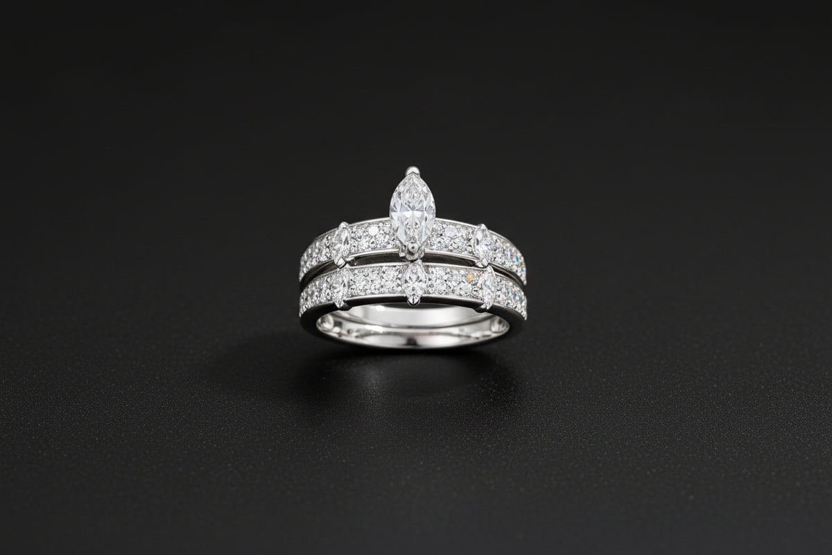 D Color Moissanite Marquise Crown Ring