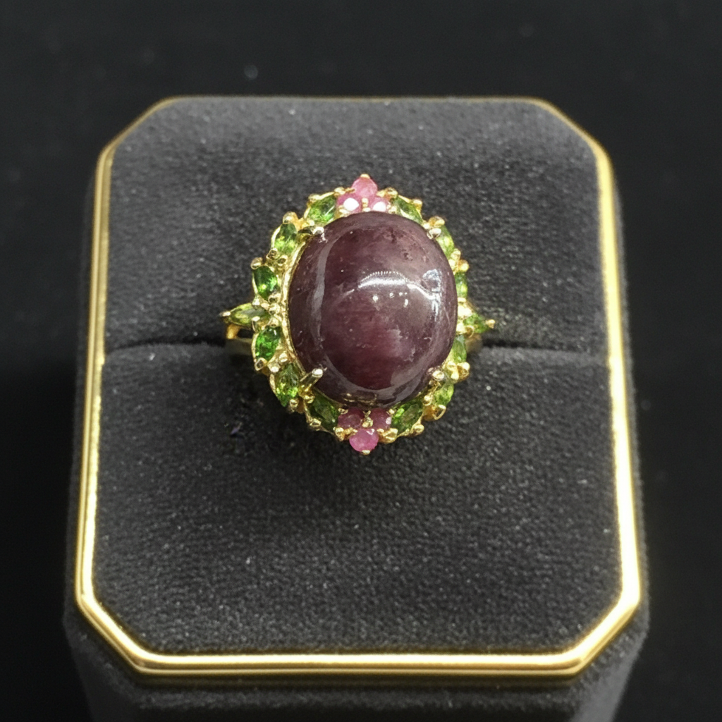Ring displayed on a luxury velvet ring holder